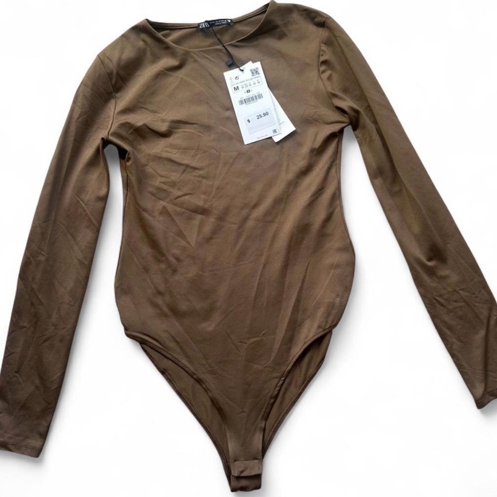 Zara Women's Brown Long Sleeve Bodysuit
